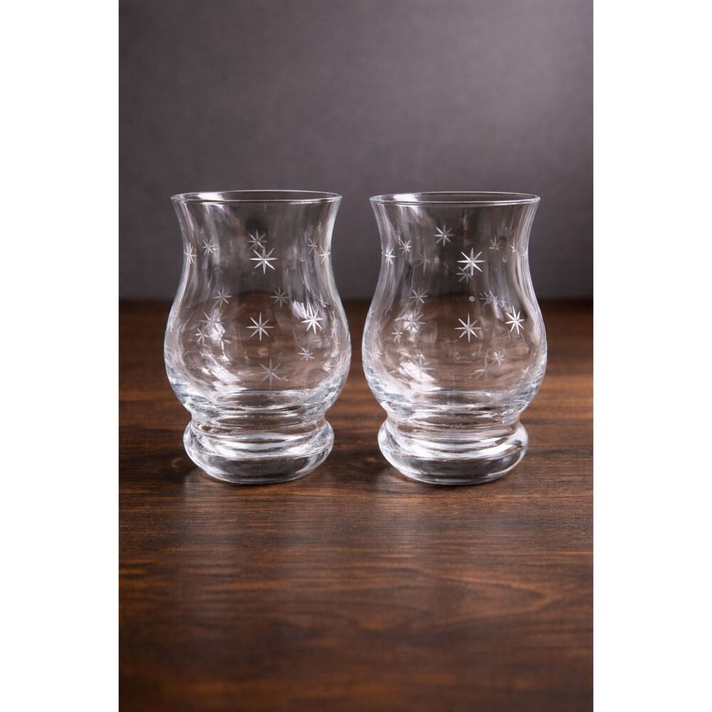 Mikasa Crystal Hurricane Candle Holders 2 Starburst Etched Glass Vintage Sparkle